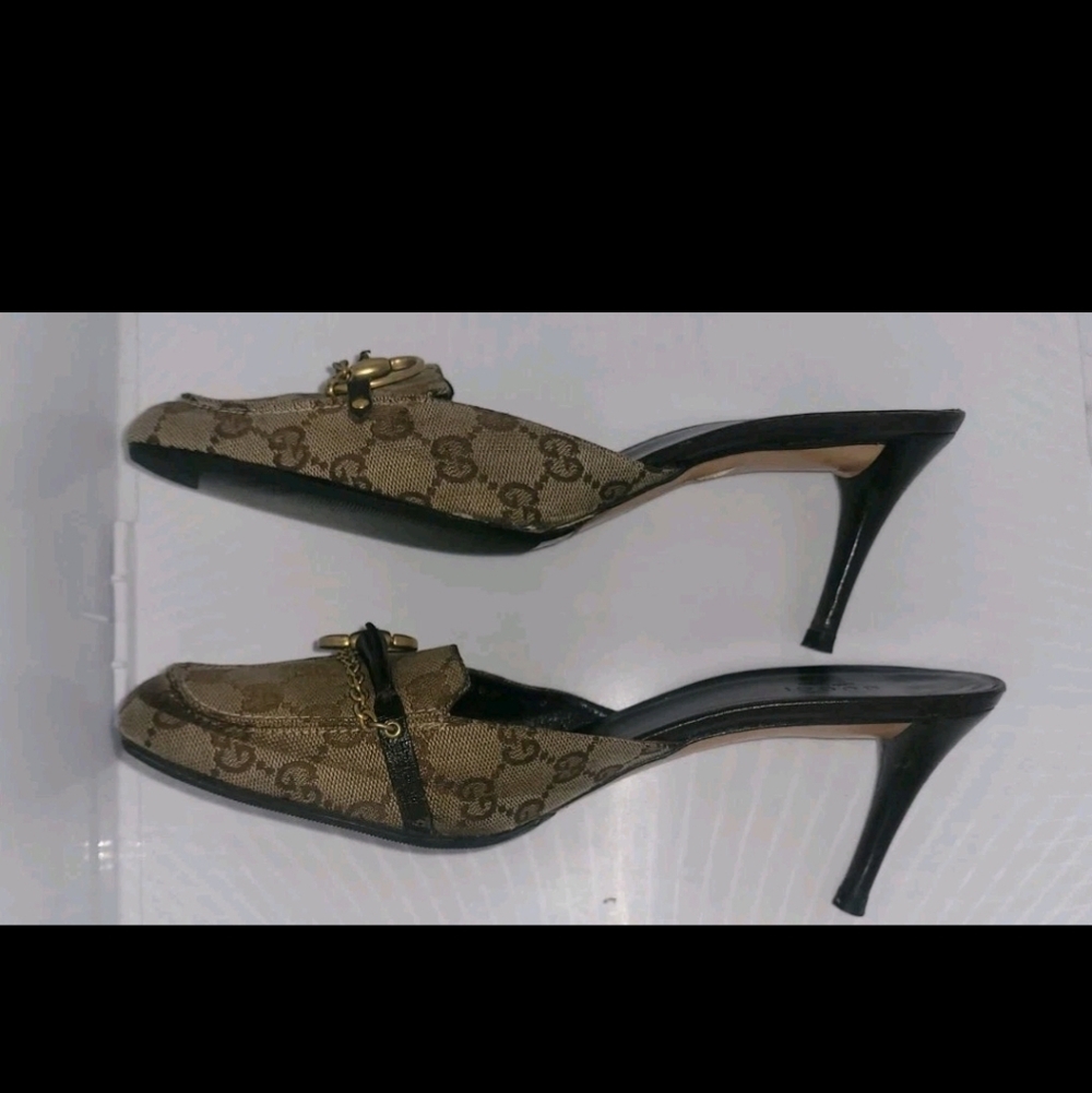 Vintage Gucci Monogram Horsebit & Chain, Mule Heels, Tom Ford Era, Box, Dustbag - Picture 3 of 6